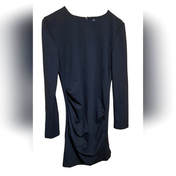 Zara Black Mini Dress Long Sleeves Side Ruching Stretchy Medium - Picture 1 of 3